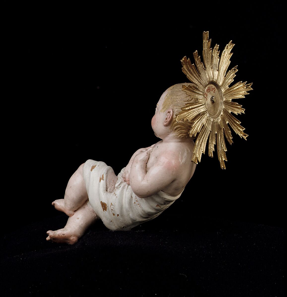 Infant Jesus, Attributed to Giuseppe Sanmartino (Italian, 1720–1793), Polychromed terracotta, charred wood and rope, silver-gilt halo, Italian, Naples