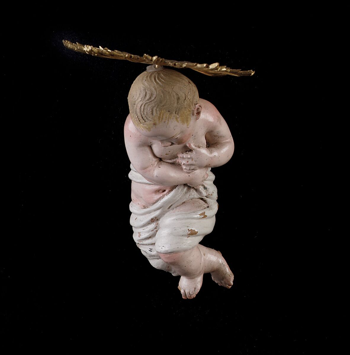 Infant Jesus, Attributed to Giuseppe Sanmartino (Italian, 1720–1793), Polychromed terracotta, charred wood and rope, silver-gilt halo, Italian, Naples