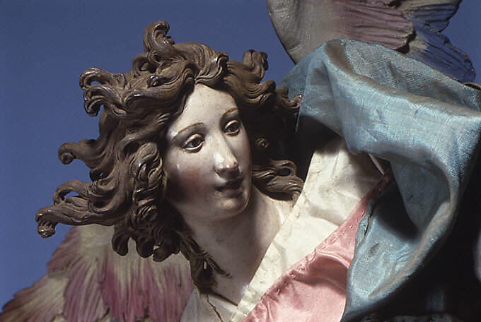 Angel, Attributed to Salvatore di Franco (active 18th century), Polychromed terracotta head; wooden limbs and wings; body of wire wrapped in tow; silk garments and silver-gilt censer, Italian, Naples