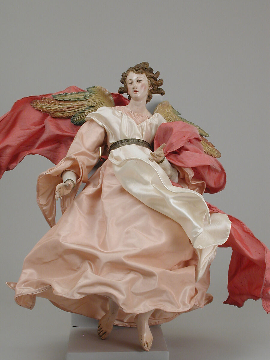 Angel, Polychromed terracotta head; wooden limbs and wings; body of wire wrapped in tow; various fabrics, Italian, Naples 