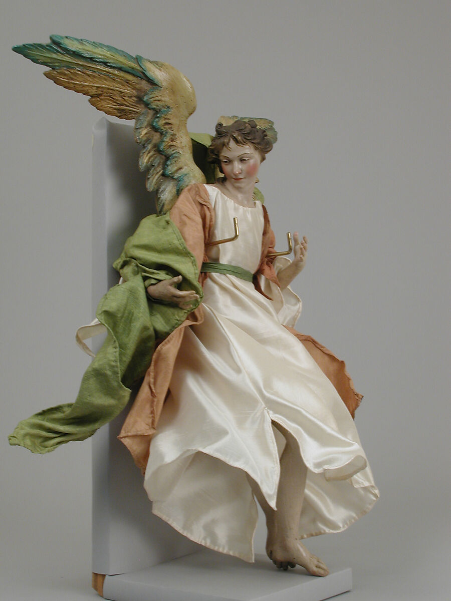 Angel, Attributed to Lorenzo Mosca (died 1789), Polychromed terracotta head; wooden limbs and wings; body of wire wrapped in tow; various fabrics, Italian, Naples