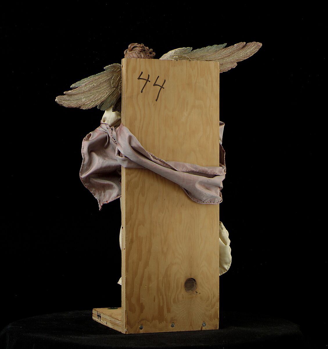 Angel, Attributed to Giuseppe Sanmartino (Italian, 1720–1793), Polychromed terracotta head; wooden limbs and wings; body of wire wrapped in tow; various fabrics, Italian, Naples