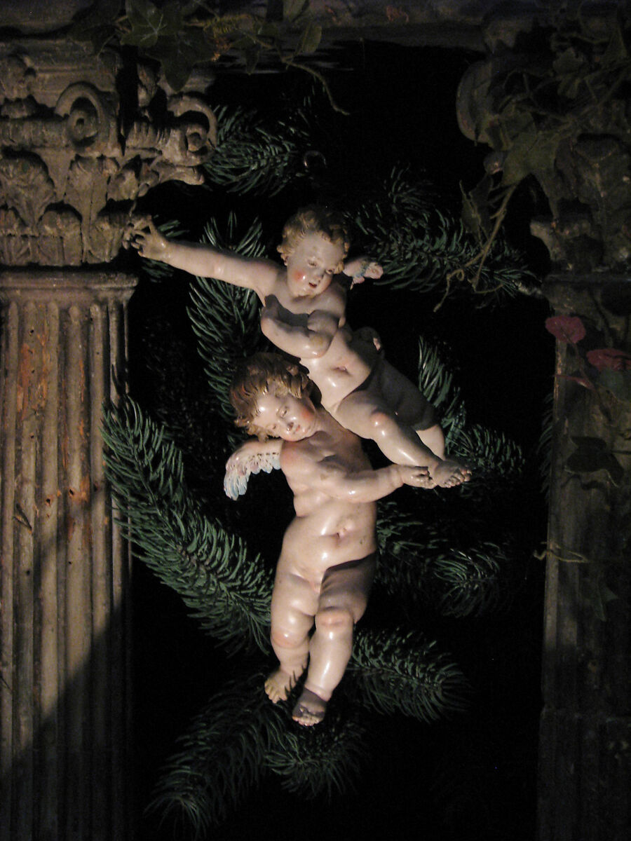 Joined pair of cherubs, Giuseppe Sanmartino  Italian, Polychromed terracotta, Italian, Naples