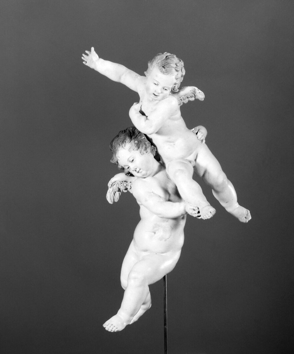 Joined pair of cherubs, Attributed to Giuseppe Sanmartino (Italian, 1720–1793), Polychromed terracotta, Italian, Naples