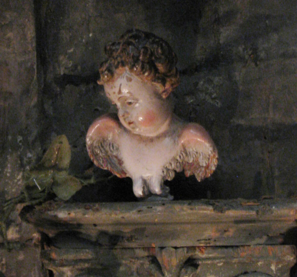 Cherub's head, Polychromed terracotta, Italian, Naples 