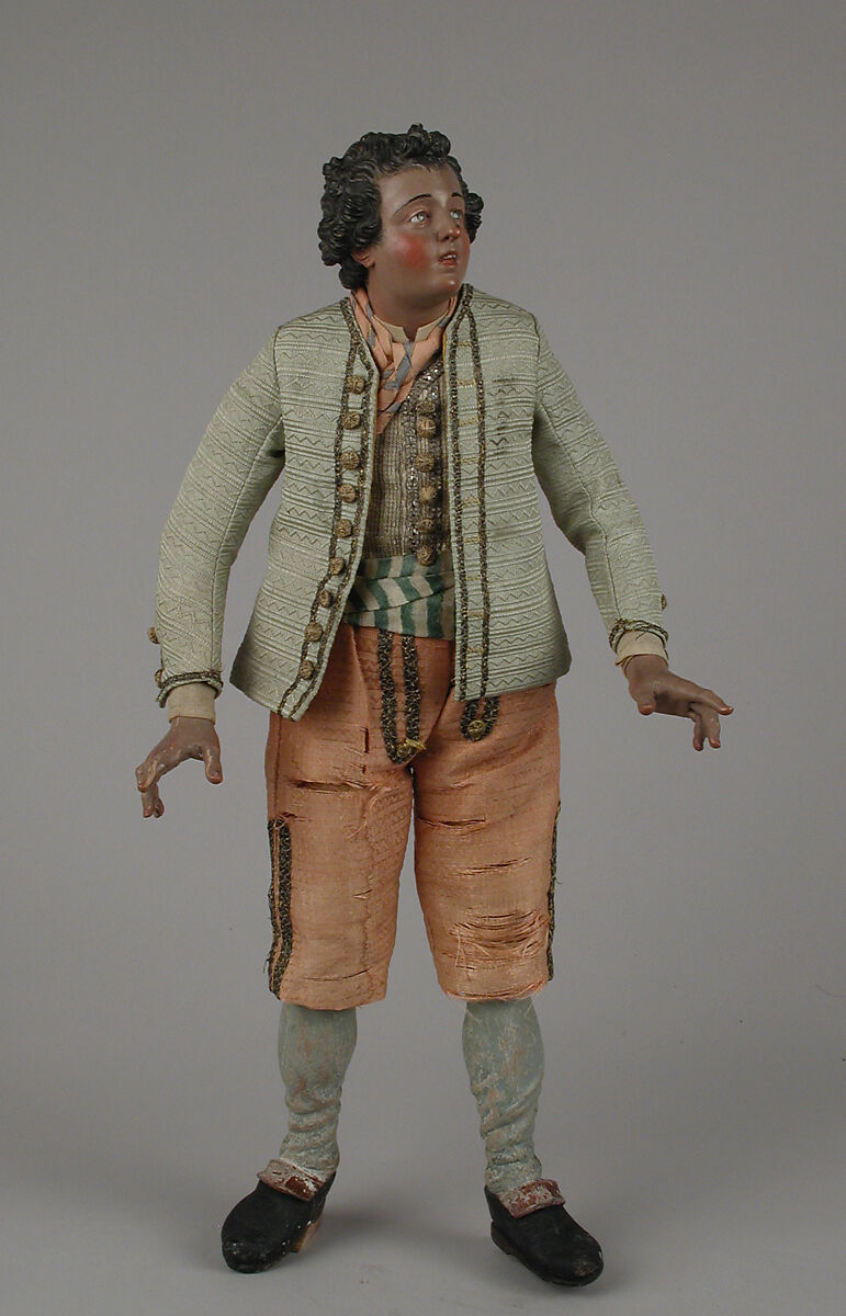 Man, Attributed to Giuseppe Gori (active ca. 1770–1810), Polychromed terracotta head and wooden limbs; body of wire wrapped in tow; silk and linen fabrics; gold and silver metallic thread, Italian, Naples 