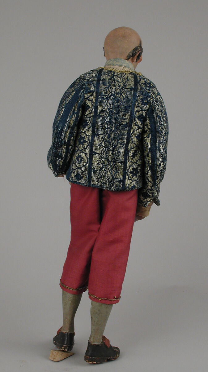Man, Polychromed terracotta head and wooden limbs; body of wire wrapped in tow; various fabrics; gold metallic thread; silver buttons, Italian, Naples