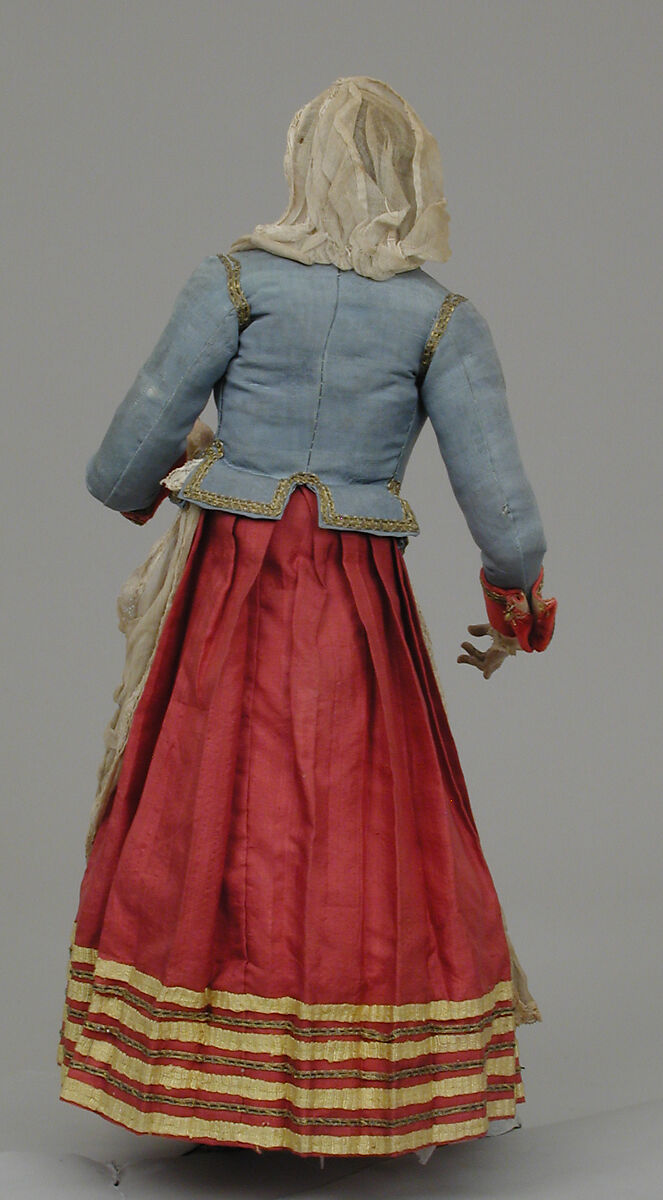 Woman, Lorenzo Mosca (died 1789), Polychromed terracotta head and wooden limbs; body of wire wrapped in tow; various fabrics and lace, Italian, Naples