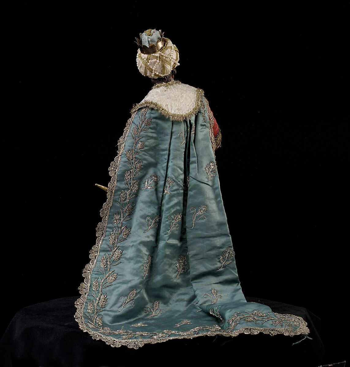 King, Nicola Ingaldi (active late 18th–early 19th century), Polychromed terracotta head and wooden limbs; body of wire wrapped in tow; satin, silk and velvet garments; silver and metallic thread; silver-gilt sword and crown; leather sheath, Italian, Naples
