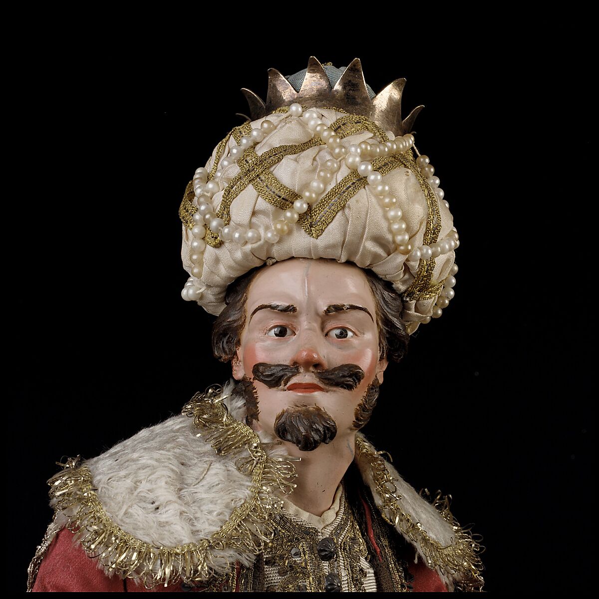 King, Nicola Ingaldi (active late 18th–early 19th century), Polychromed terracotta head and wooden limbs; body of wire wrapped in tow; satin, silk and velvet garments; silver and metallic thread; silver-gilt sword and crown; leather sheath, Italian, Naples