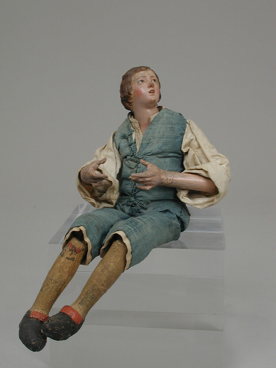 Man, Polychromed terracotta head and wooden limbs; body of wire wrapped in tow; cotton and silk garments, Italian, Naples 