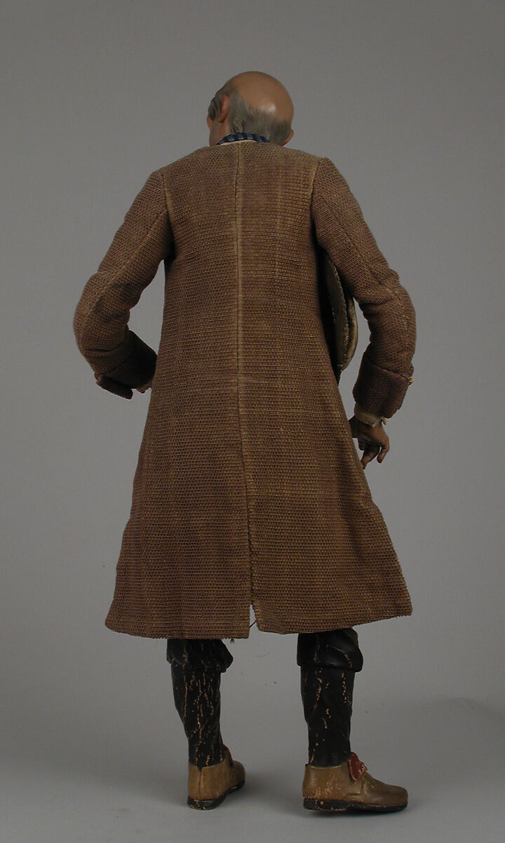 Man, Lorenzo Mosca (died 1789), Polychromed terracotta head and wooden limbs; body of wire wrapped in tow; cotton and silk garments with silver thread-wrapped buttons; leather belt with gold buckle, Italian, Naples