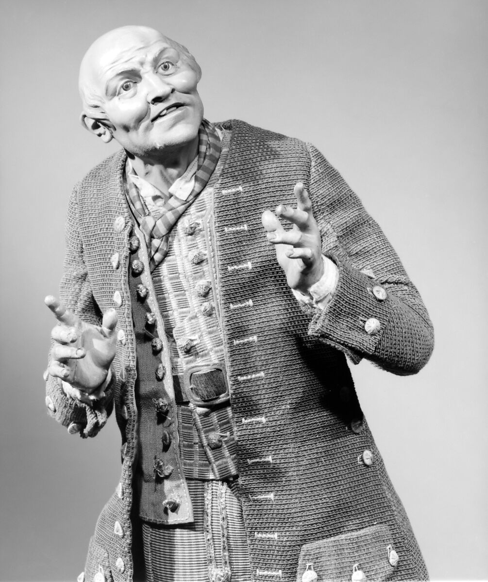 Man, Lorenzo Mosca (died 1789), Polychromed terracotta head and wooden limbs; body of wire wrapped in tow; cotton and silk garments with silver thread-wrapped buttons; leather belt with gold buckle, Italian, Naples