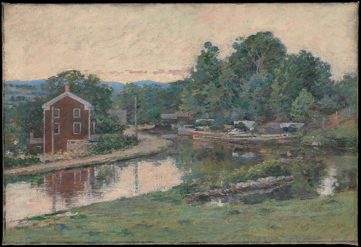 Evening at the Lock, Napanoch, New York, Theodore Robinson (1852–1896), oil on canvas, American 