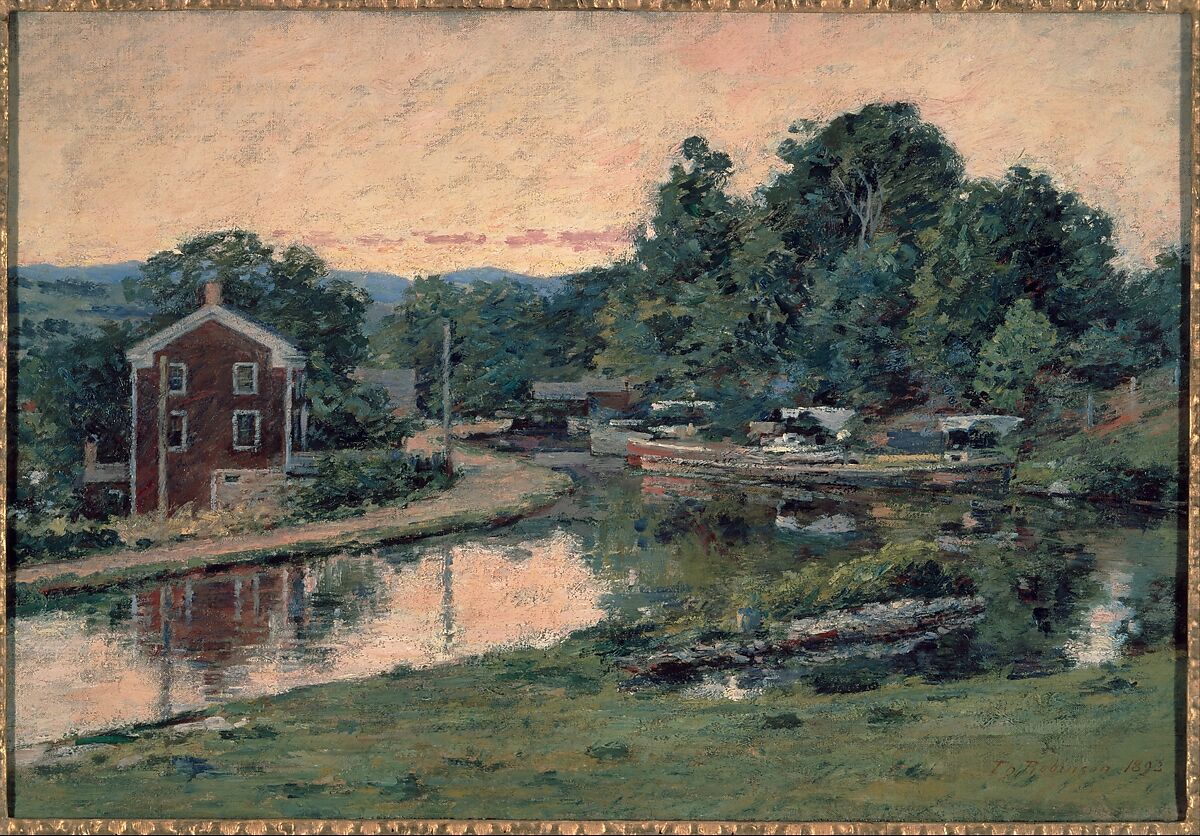 Evening at the Lock, Napanoch, New York, Theodore Robinson (1852–1896), oil on canvas, American