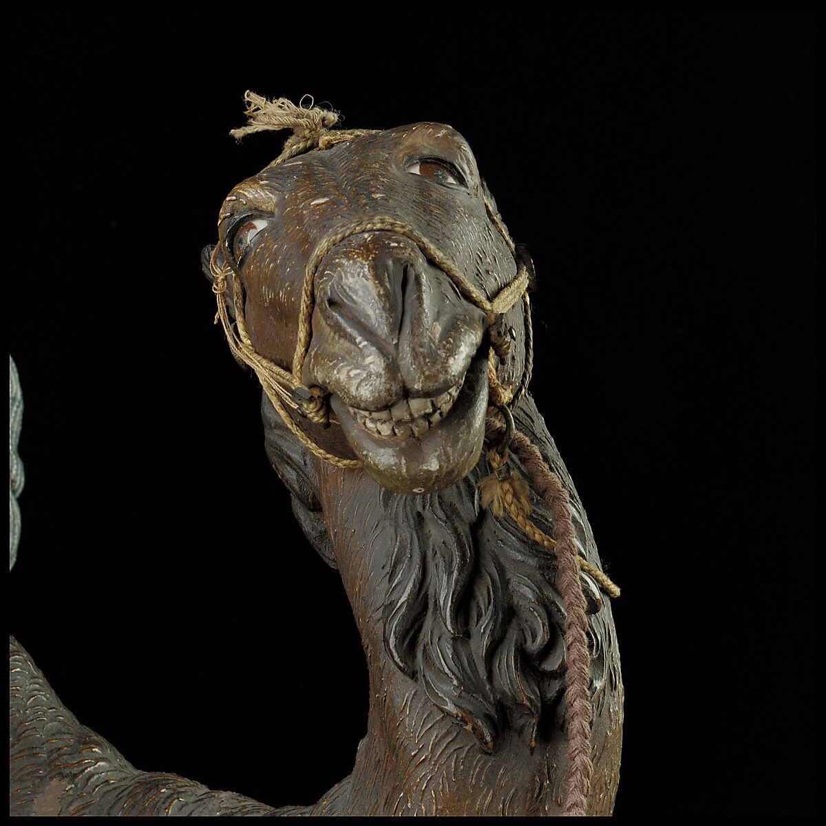 Camel, Polychromed wooden body covered with stucco; wooden saddle and leather girth straps; burlap cushion and leather saddlebags, Italian, Naples