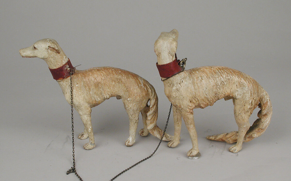 Dog, Polychromed terracotta body; glass eyes; leather collar and metal chain, Italian, Naples