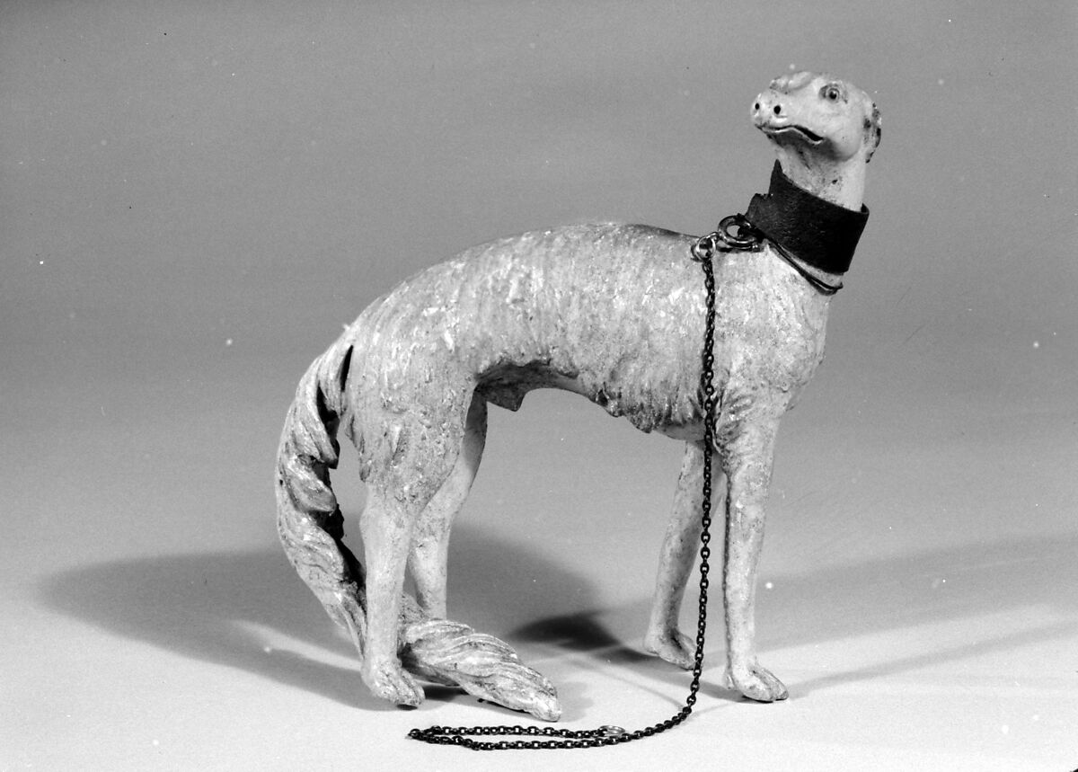 Dog, Polychromed terracotta body; glass eyes; leather collar and metal chain, Italian, Naples
