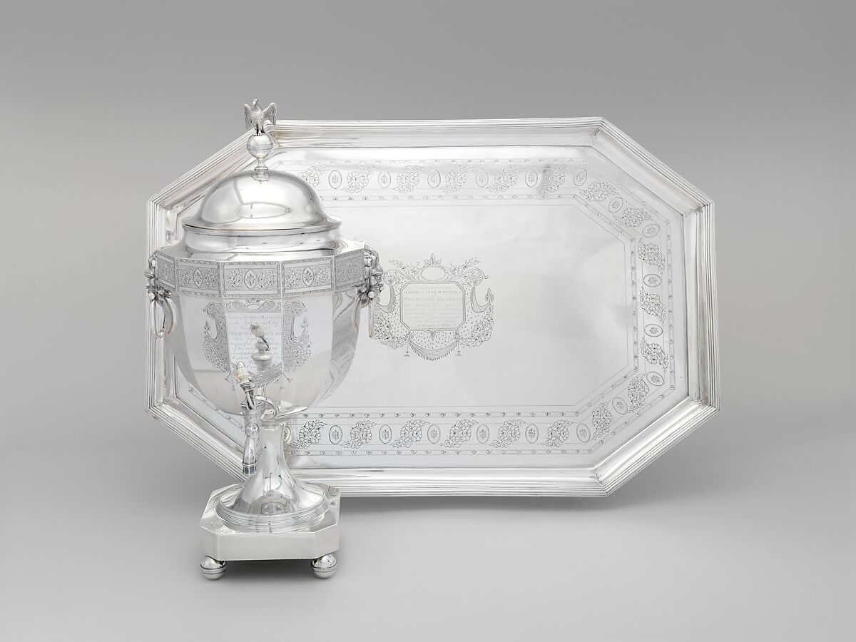 Tea or hot water urn, John McMullin (1765–1843), silver with ivory handle, American