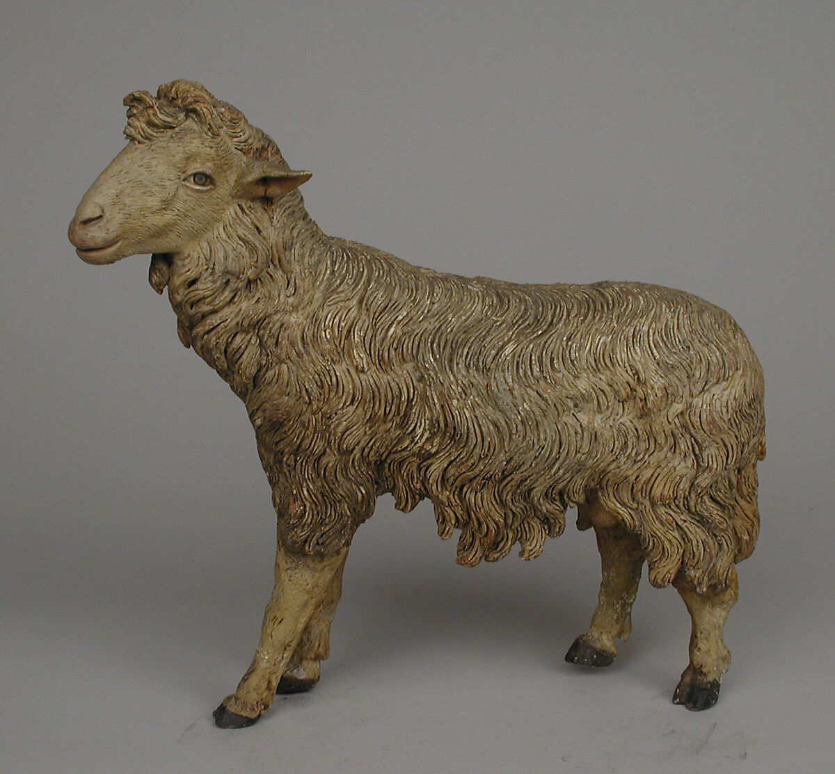 Standing sheep, Polychromed terracotta, Italian, Naples 