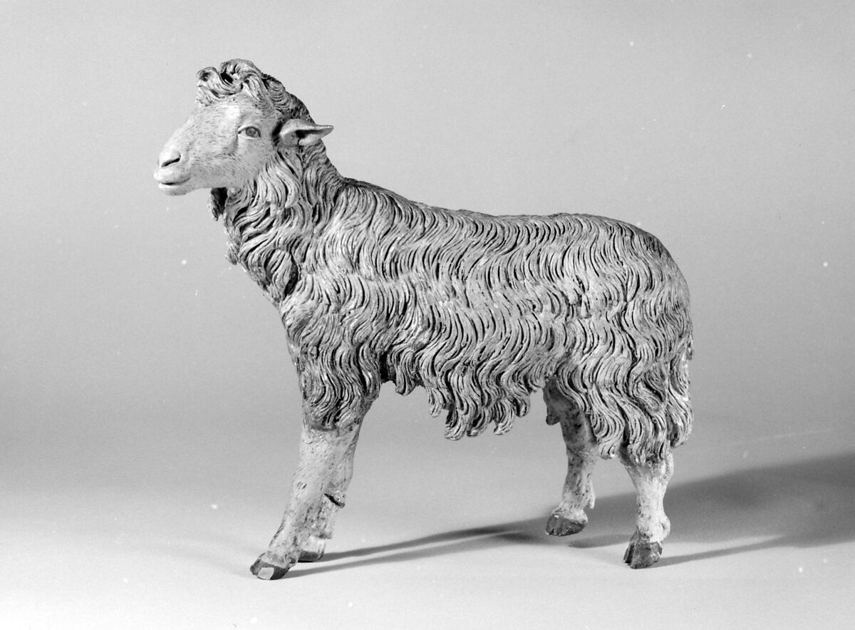 Standing sheep, Polychromed terracotta, Italian, Naples