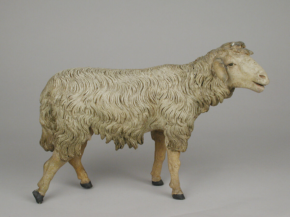 Standing sheep, Polychromed terracotta, Italian, Naples 