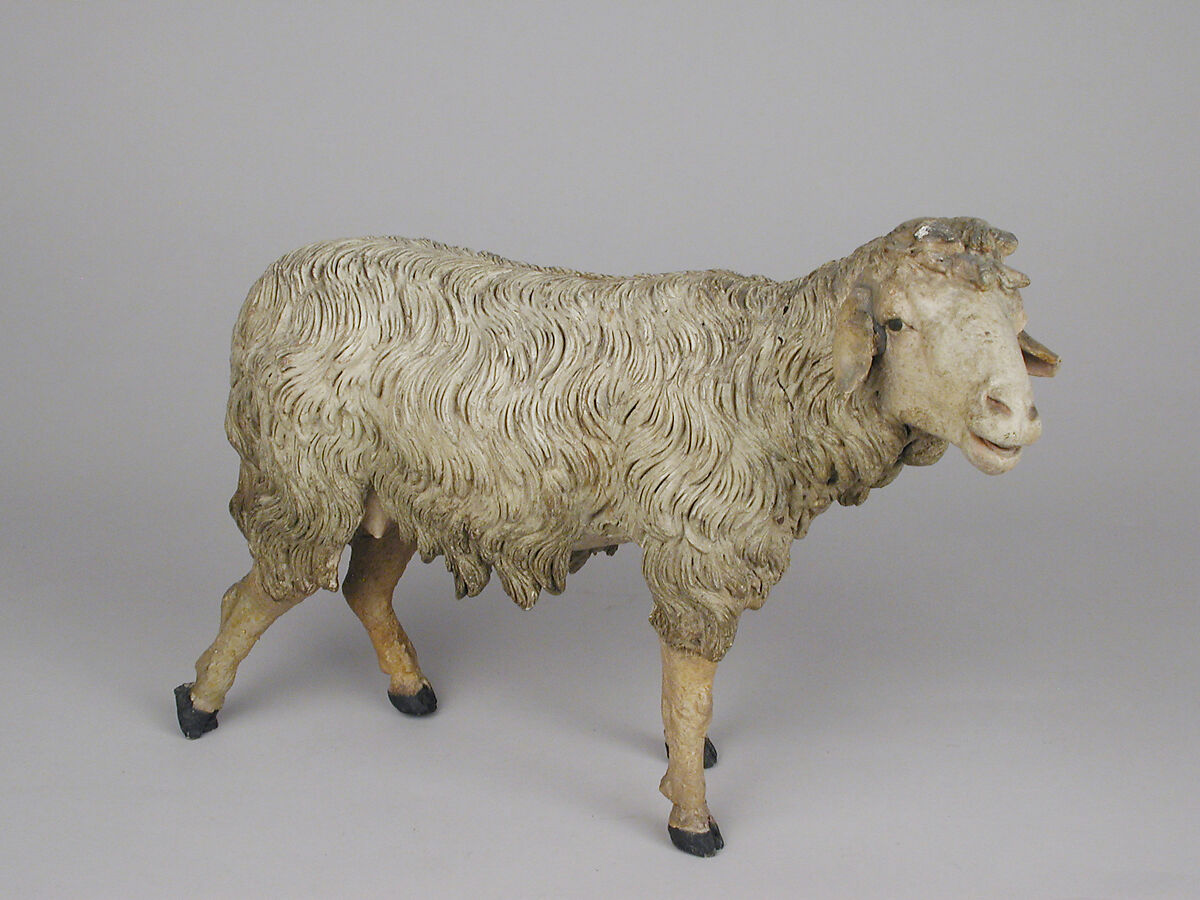 Standing sheep, Polychromed terracotta, Italian, Naples