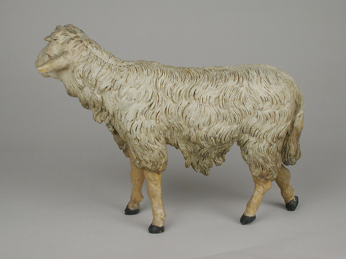 Standing sheep, Polychromed terracotta, Italian, Naples