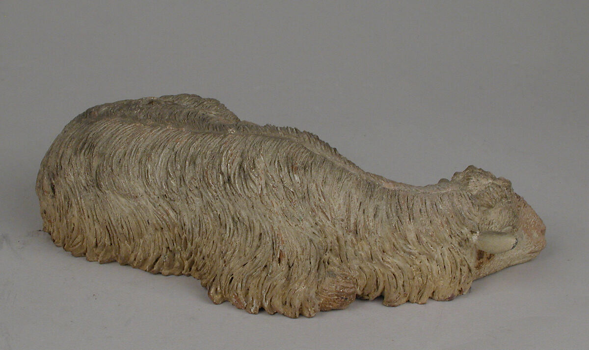 Sleeping sheep, Francesco Gallo, Polychromed terracotta, metal ears, Italian, Naples