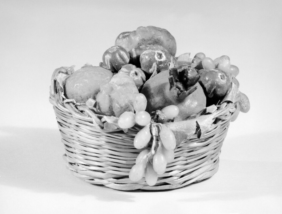 Basket of fruit and vegetables, Wax and wicker, Italian, Naples