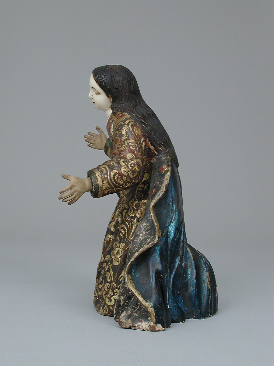 Mary (from a nativity), Wood, polychromed and gilded; ivory touched up with polychromy (face and shoulders), Ecuadorian and Philippine