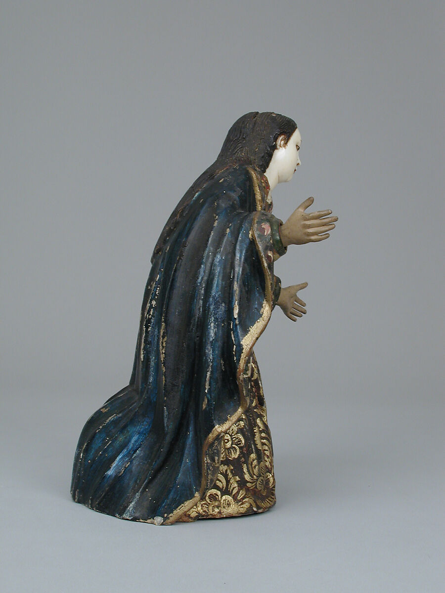 Mary (from a nativity), Wood, polychromed and gilded; ivory touched up with polychromy (face and shoulders), Ecuadorian and Philippine