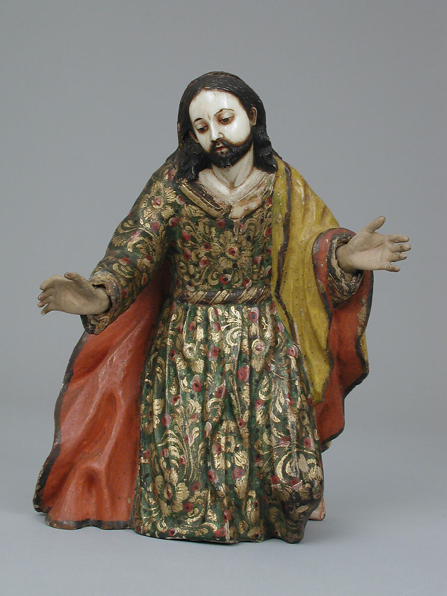 Joseph (from a nativity), Wood, polychromed and gilded; ivory touched up with polychromy (face and shoulders), Ecuadorian and Philippine 