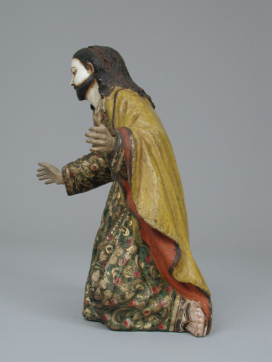 Joseph (from a nativity), Wood, polychromed and gilded; ivory touched up with polychromy (face and shoulders), Ecuadorian and Philippine