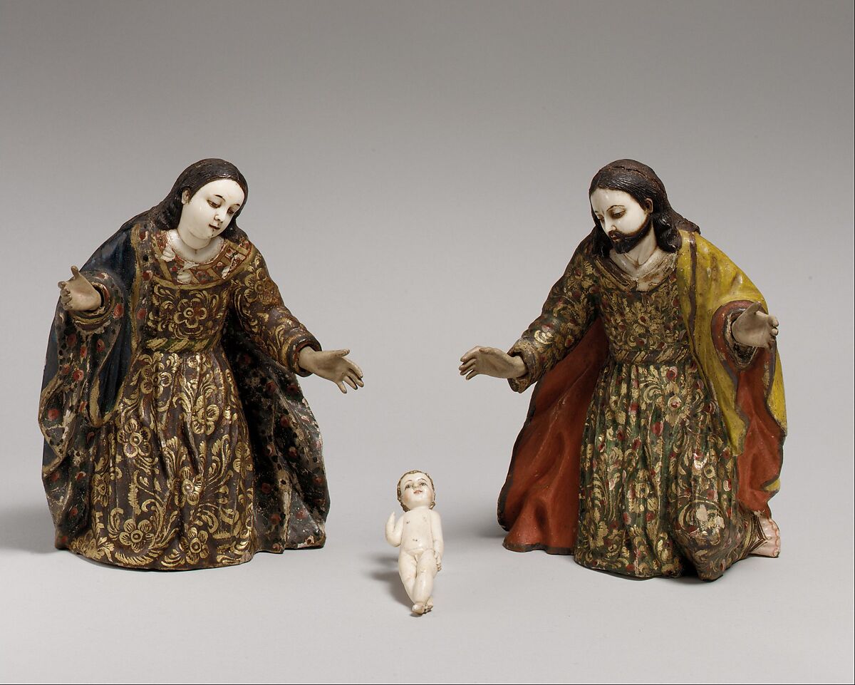 Joseph (from a nativity), Wood, polychromed and gilded; ivory touched up with polychromy (face and shoulders), Ecuadorian and Philippine