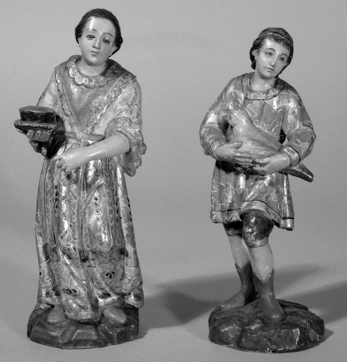 Standing youth with dove, Wood, polychromed and gilded, Guatemalan