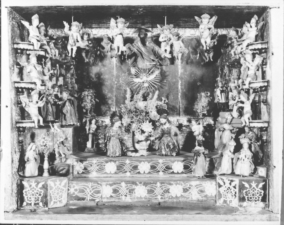 Mary (from a nativity), Wood, polychromed and gilded; glass eyes; metal halo, Ecuadoran