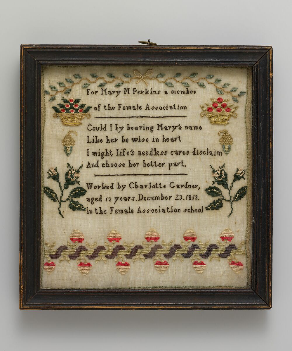 Embroidered Sampler made at the Female Association Quaker School