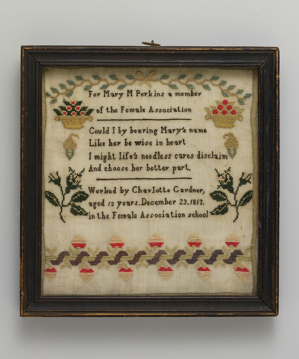 Sampler, Embroidered by Charlotte Gardner (born 1801), Silk embroidery on linen, American 