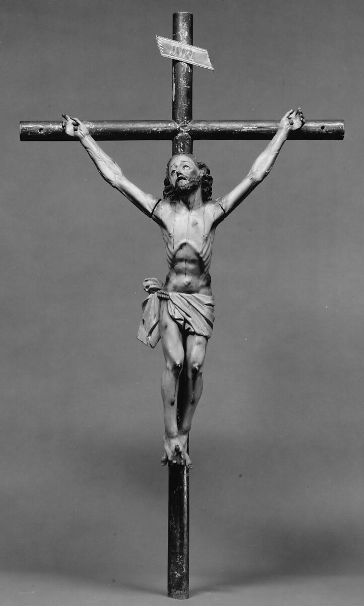 Christ crucified (from a Calvary group), Wood, polychromed and gilded; glass; silver, Ecuadorian