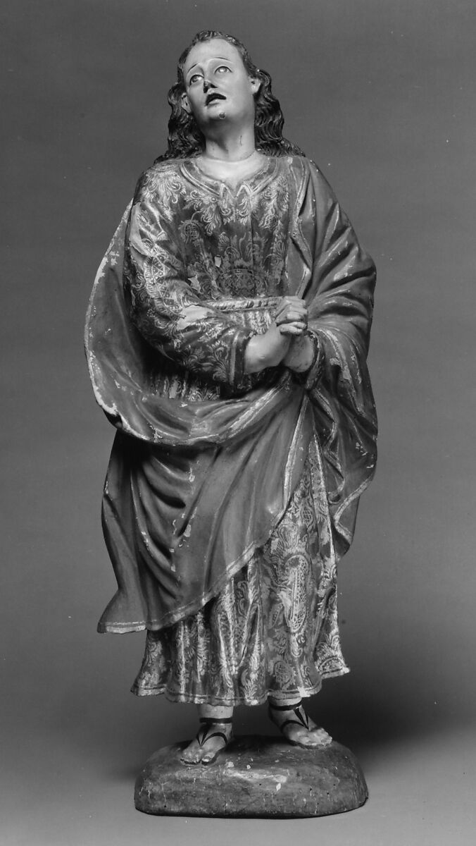 Christ crucified (from a Calvary group), Wood, polychromed and gilded; glass; silver, Ecuadorian