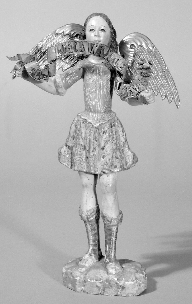 Standing angel, Wood (polychromed and gilded), silver and silver-gilt
Eyes, glass, Ecuadoran 