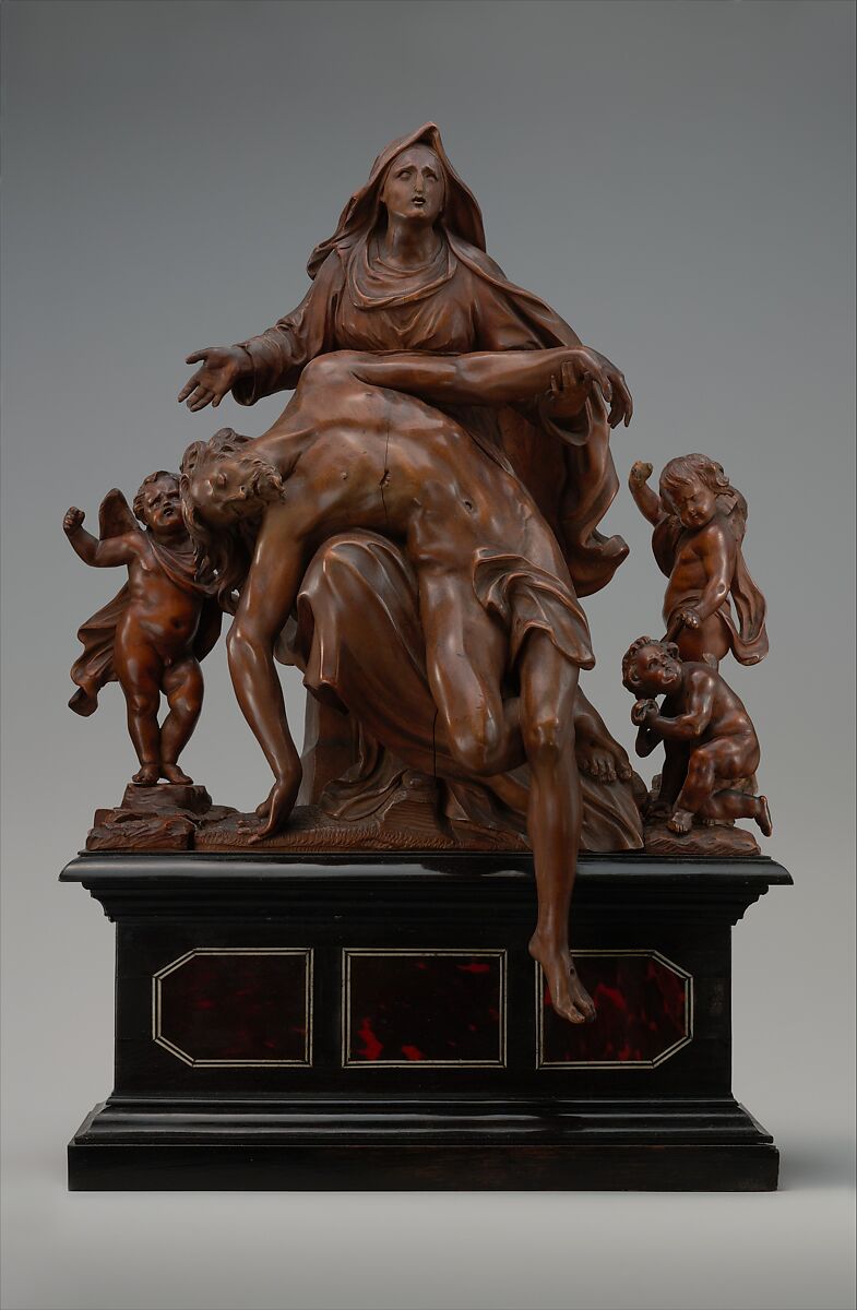 Pietà with Sorrowing Angels, Mattheus van Beveren  Flemish, Boxwood; base: wood, ebony, tortoiseshell and ivory or bone, Flemish