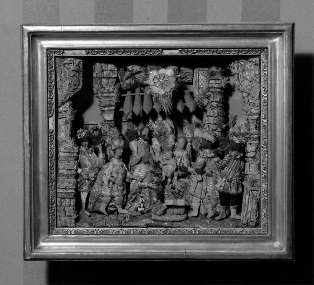 Adoration of the Magi, Wax, fabric, glass, possibly French, Provence 