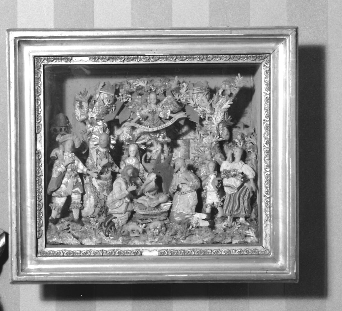 Nativity and The Adoration of the Shepherds, Wax, fabric, glass, possibly French, Provence 