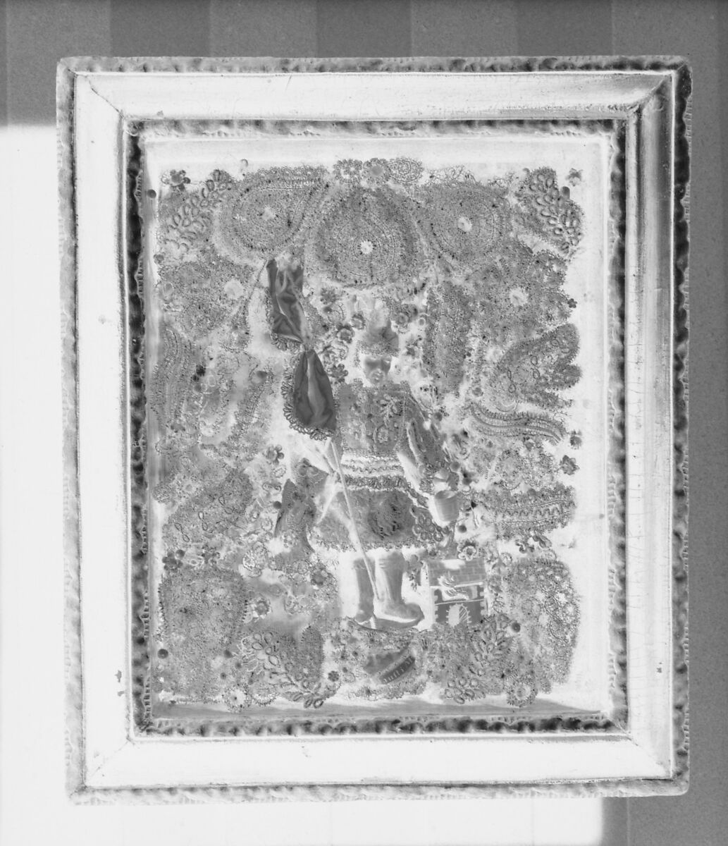 Reliquary of St. Florian, Wax, fabric, glass, gold and silver embroidery work, Austrian