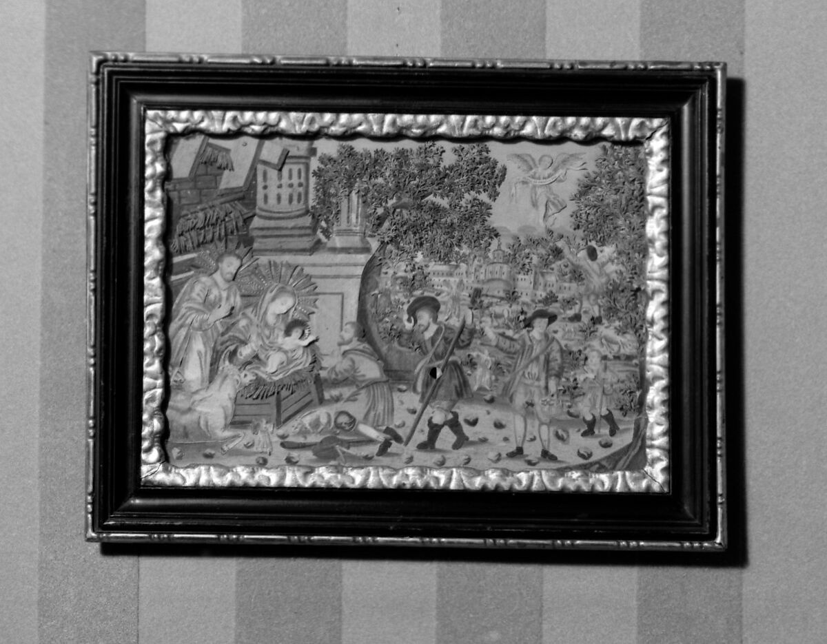 Adoration of the Shepherds, Paper, glass, fabric, possibly French 
