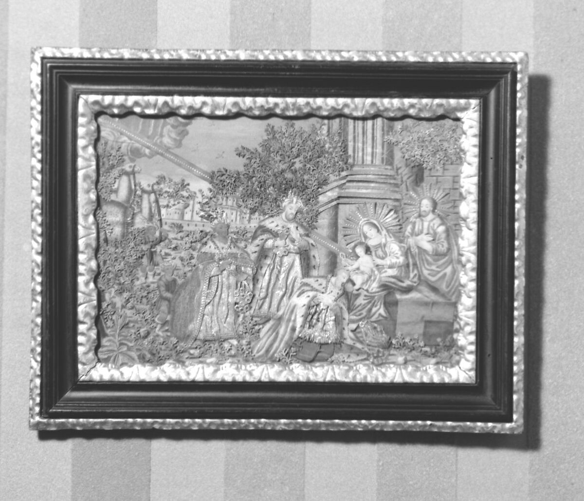 Adoration of the Magi, Paper, glass, fabric, possibly French 