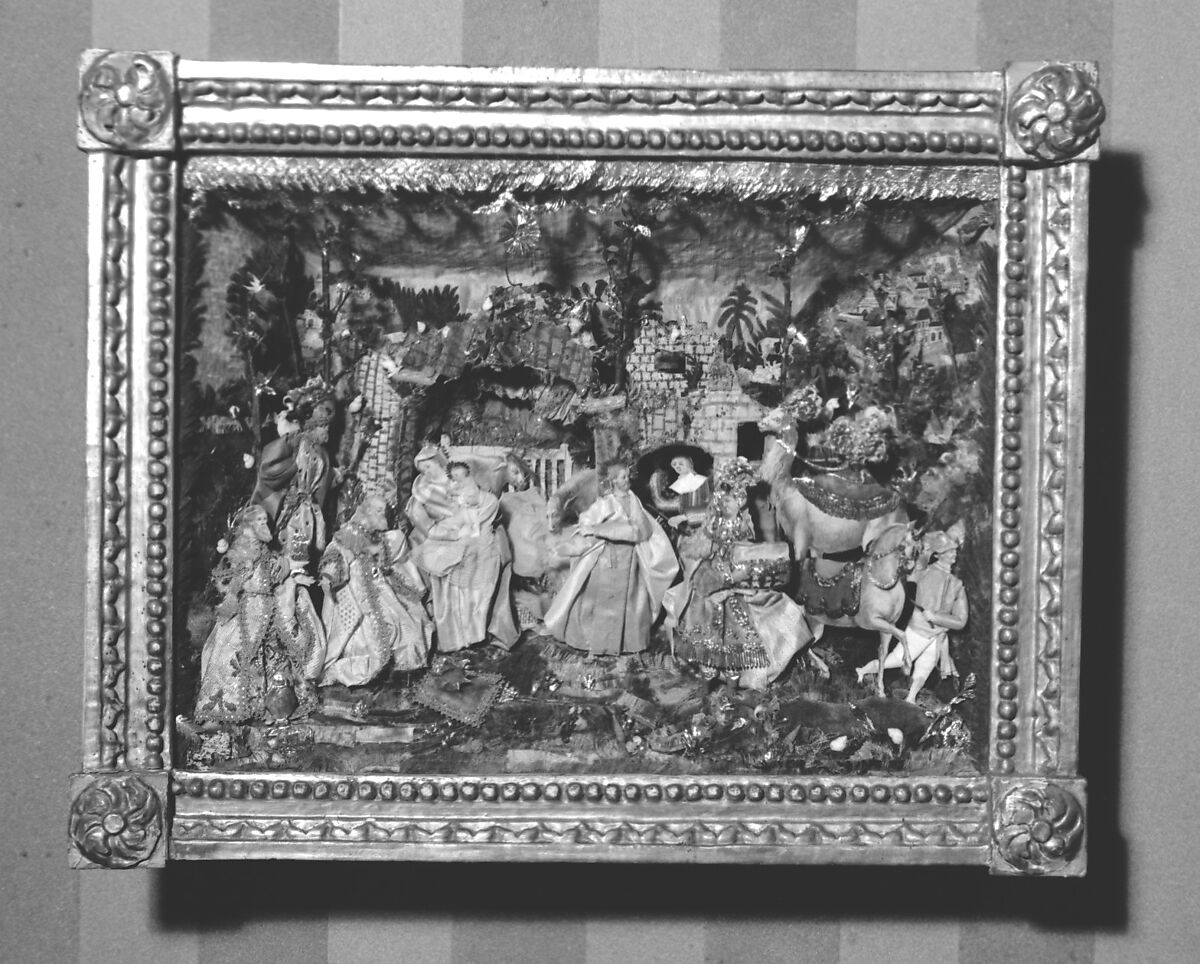 Adoration of the Magi, Paper, fabric, tin foil, glass, Southern German or Austrian 