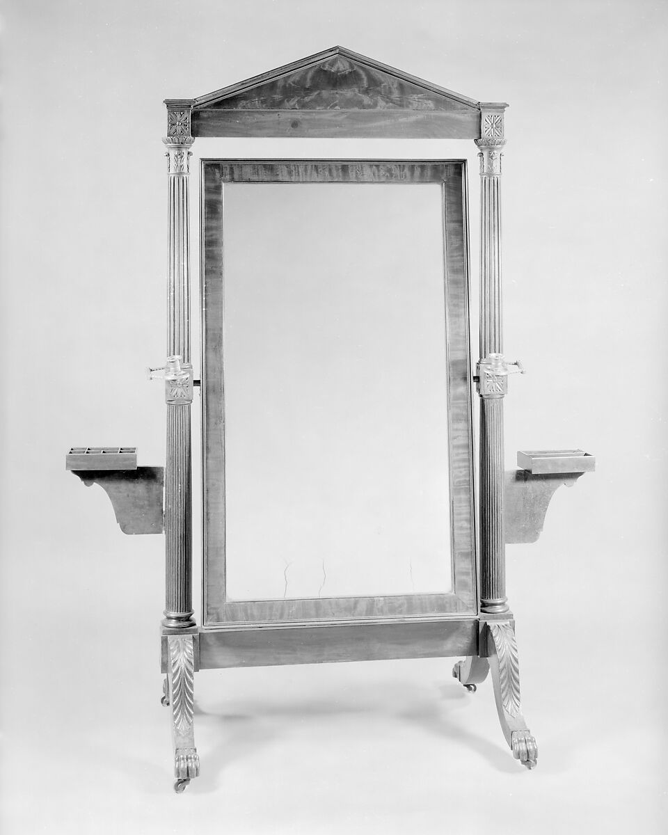 Cheval Glass, Mahogany, mahogany veneer, brass, American